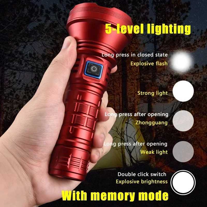 High Power BT90 5000LM LED Torch 50W Powerful Strong Light Long Range Flashlight USB C Rechargeable 18650/26650 Charging Torch M251117