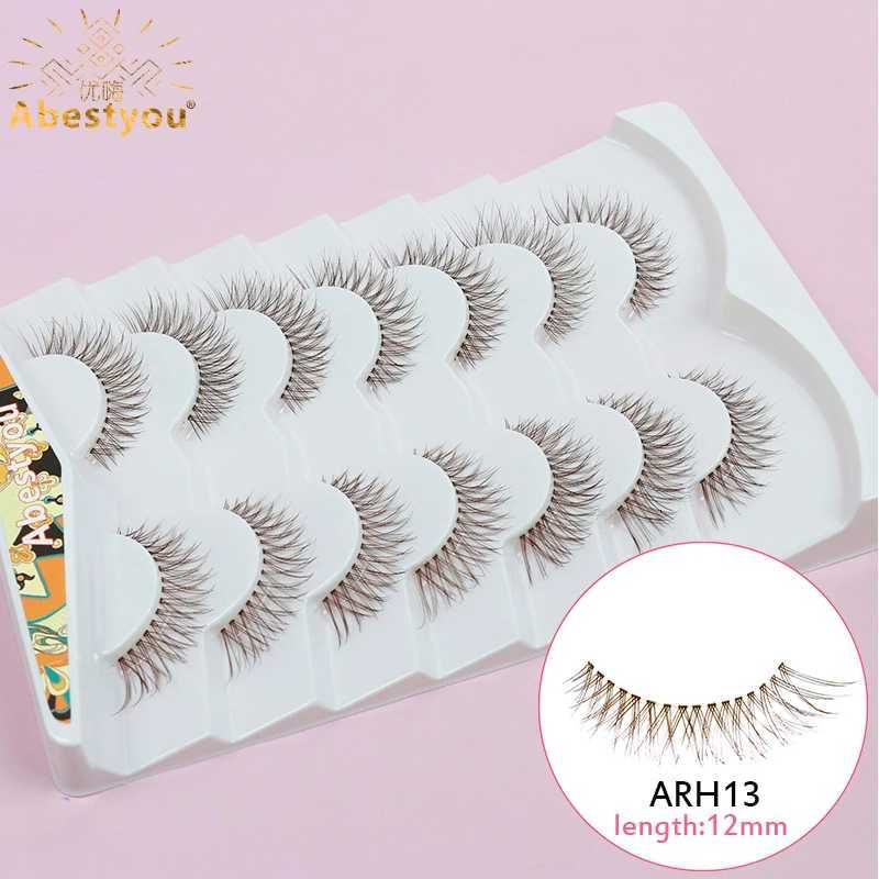 Abestyou Offical 7Pair 12mm Short Brown Coffee Color False EyeLashes Natural Long Wispy Invisible Band Full Strip 3d Mink LashesT251117