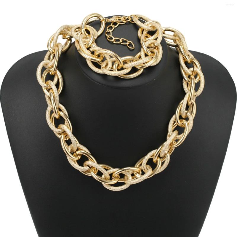 Necklace Earrings Set Gold Color Chunky Chain Pendant Bracelet For Women Trendy Punk Thick Metal Choker Collar Statement Jewelry