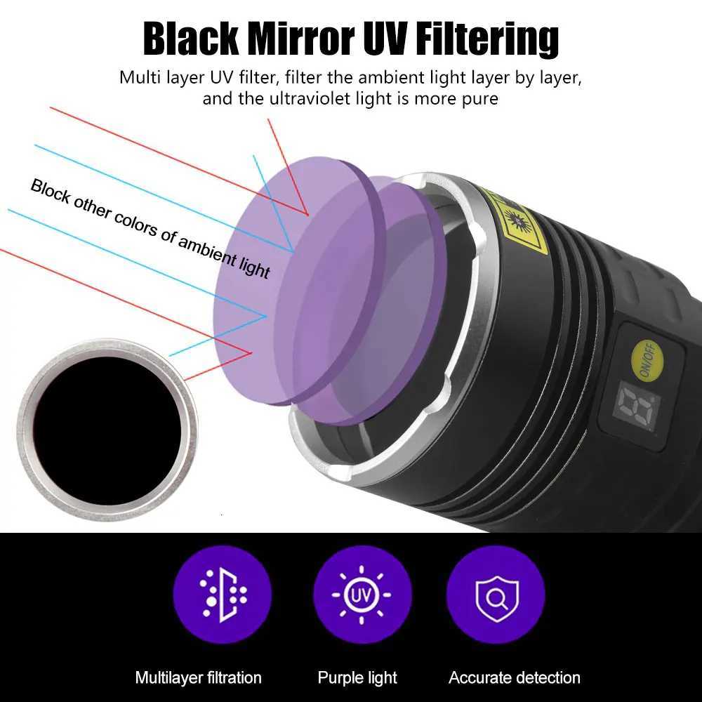 UV Flashlight 365nm/395nm 8Lights Black Mirror Flashlamp Ultraviolet Ink Dryer Money Fluorescer Detector Purple Light Torch M251117