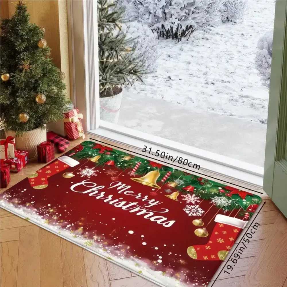 1 Pc Christmas Decorative Doormat Red Christmas Tree Bell Pattern Soft Entry Mat For Bathroom And Kitchen Pvc Backing Non-SlipM251117