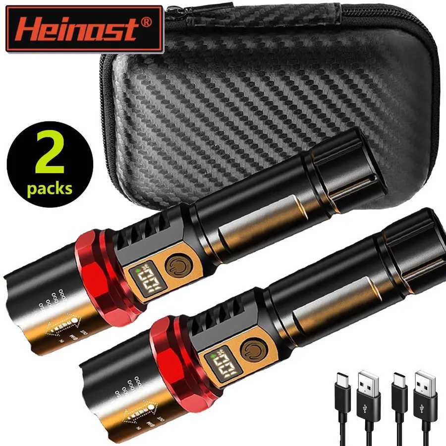 Heinast Powerful LED Flashlight With Display Rechargeable Telescopic Zoom Torch Emergency Lantern For Outdoor Camping Fishing M251117