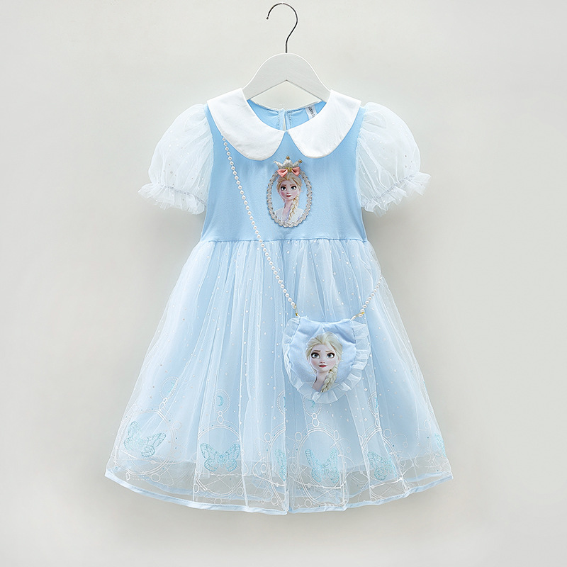 DISNEY Baby girl Elsa princess dress kids designer clothes Frozen mesh dress baby short-sleeved dress summer outfit