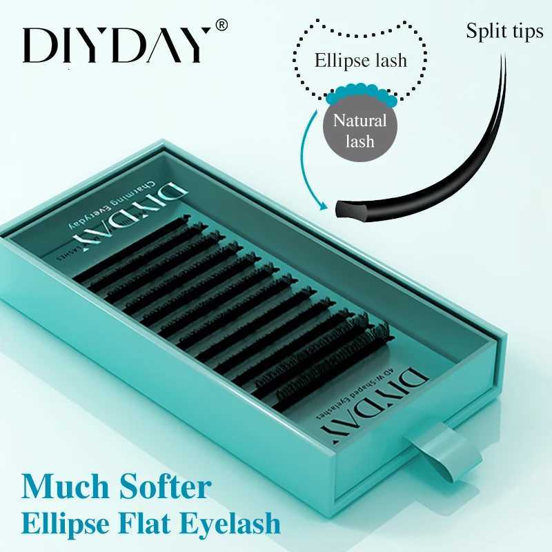 DIYDAY Ellipse Flat Eyelash Extension Split Tips Matte Black False Lashes Super Soft Flat Shaped Individual Faux Mink EyelashesT251117