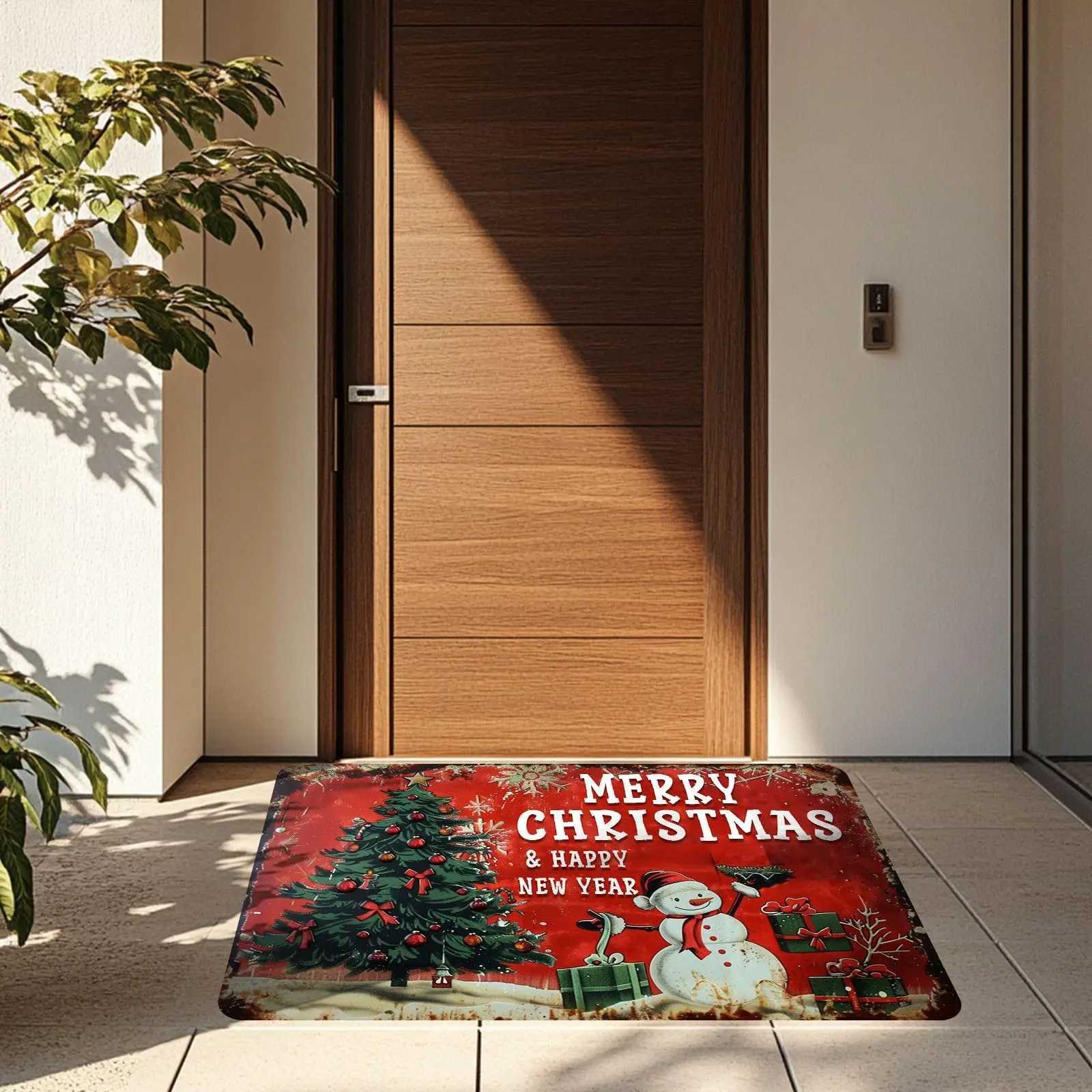 VIKAMA Christmas Outdoor Mat Merry Christmas and Happy New Year Indoor Floor Rug Welcome Front Doormats for Entrance Home DecorM251117