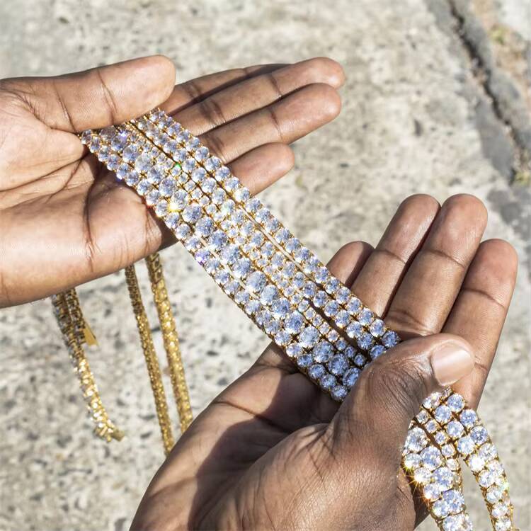 AAA Gems Different Sizes 4mm 5mm 65mm Personalized Sterling Silver Tennis Chain Moissanite Gold Tennis Chain