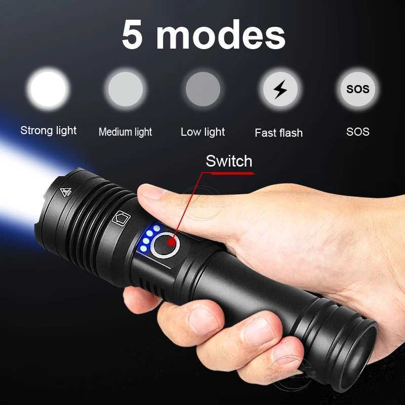 XHP 120 High Power LED Flashlight 18650 26650 Battery Lanterna USB Rechargeable Torch Zoomable Emergency Outdoor Camping Fishing M251117