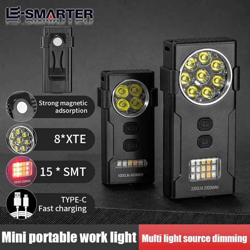Mini LED EDC Keychain Flashlight Rechargeable Portable Work Light Outdoor Emergency Torch With Magnet Clip Camping Lanterns M251117