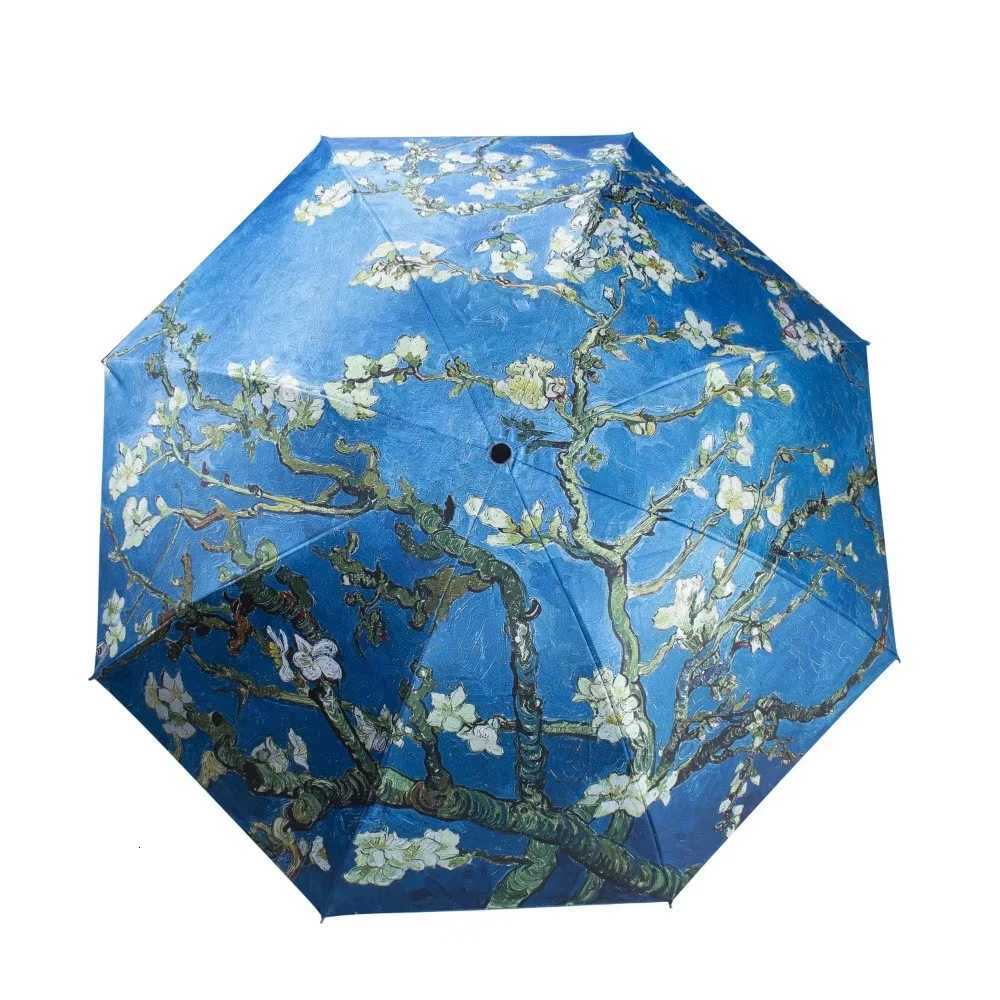 Van Gogh Oil Painting Automatic Umbrella Small Fresh Vinyl Umbrella Oil Painting Automatic Windproof Wind Resistant Sun Folding C251117