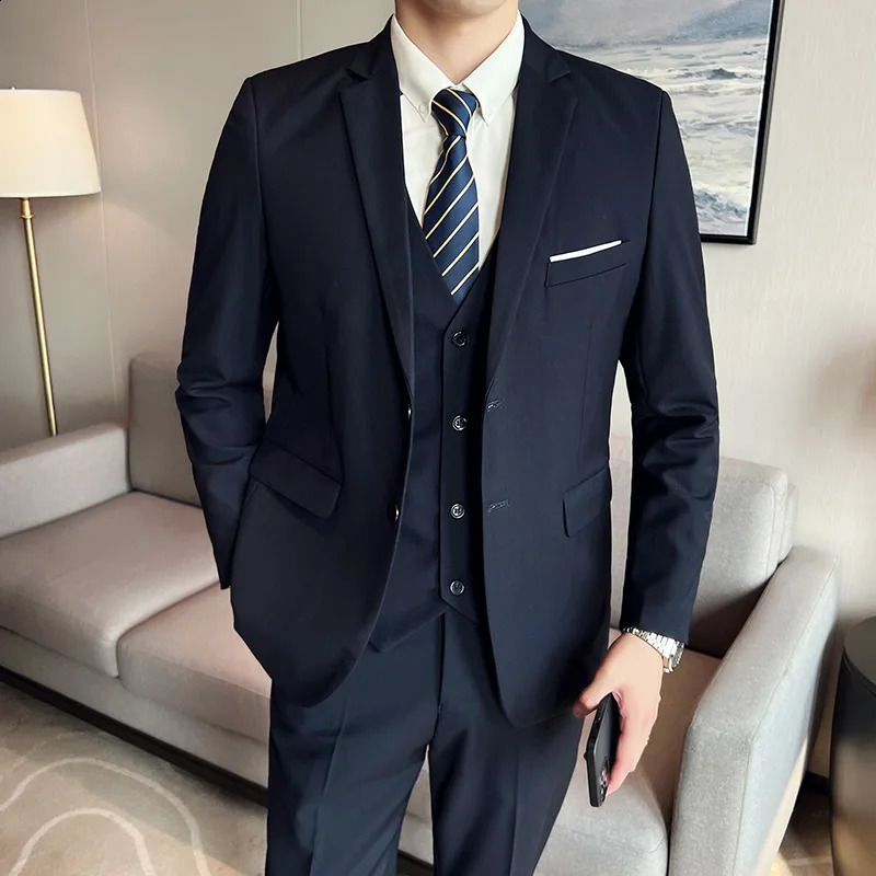 High Quality Business Casual Wedding suit Vest Trousers Fashion Banquet Handsome Mens 3-piece Set S-6XL 250415