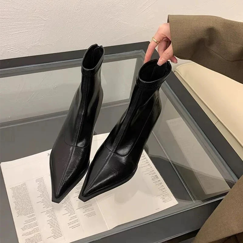 Ladies Shoes High Quality Back Zipper Womens Boots Fashion Office and Career Sexy Pointed Toe Ankle Boots 251114