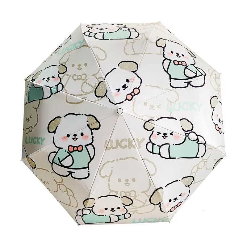 Playful Begging Dog Auto Umbrella - Heavy Duty Black Lining UPF 50 Sun Parasol 8 Fiberglass Ribs Windproof 3-Fold Compact Dig C251117