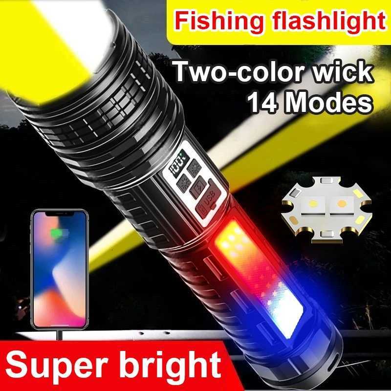 High Power Rechargeable Led Flashlight Super Big Flashlights 14 Modes with COB Multi-functional High-lumen Torch Outdoor Fishing M251117