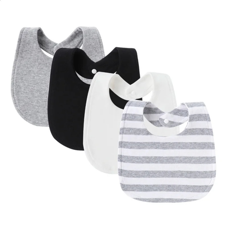 4 piecesbatch baby bib printed striped Saliva towels for girls and boys doublelayer cotton pocket absorbent born Burp clothes 250414z