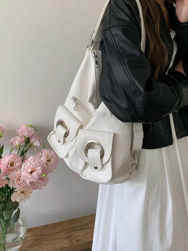 JIAERDI Vintage Grunge Y2k Handbags Women Hot Girls Pockets PU Leather White Backpacks Ladies Harajuku Aesthetic Crossbody BagsW251115