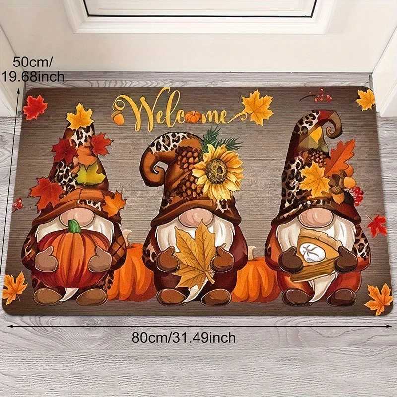 1pc Charming WELCOME Dwarf Doorway Christmas Mat Non-Slip Mat with Festive Pumpkin Design for Indoor/Outdoor EntrywaysM251117