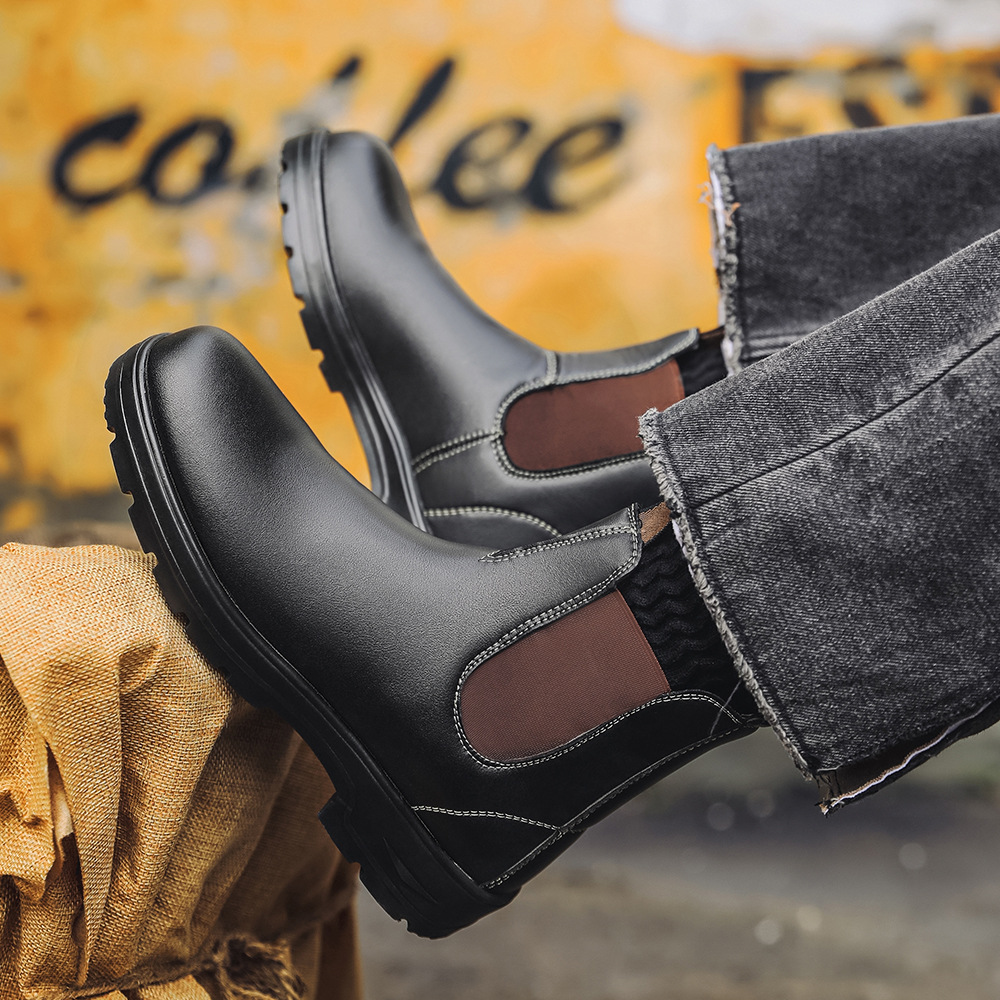 Free Shipping Retro Distressed Chelsea Ankle Boots Autumn New Style Suede Leather Material Elastic Fabric Paneling Non-Slip Wear-Resistant Work Boots