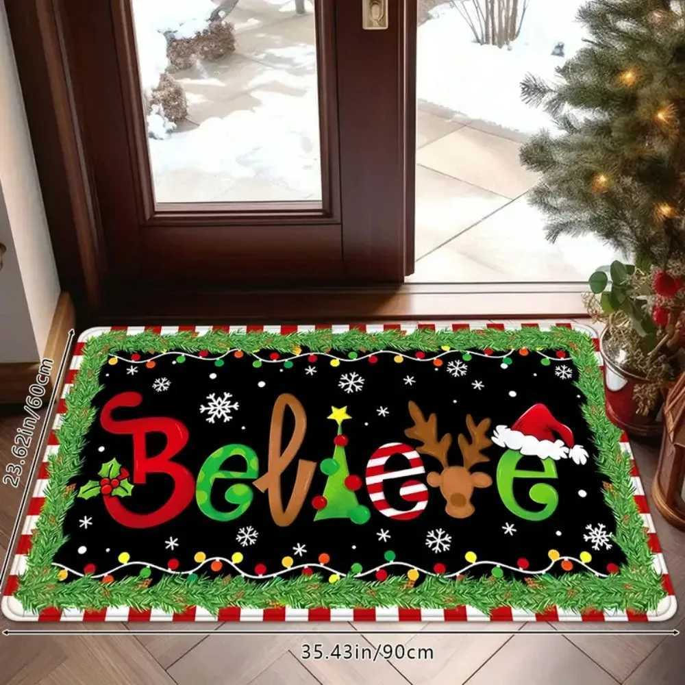 1PC Christmas Ideas Believe Welcome Floor Mat for Door Soft Absorbent Non-Slip Floor Mat for Bathroom Kitchen Decorative RugM251117