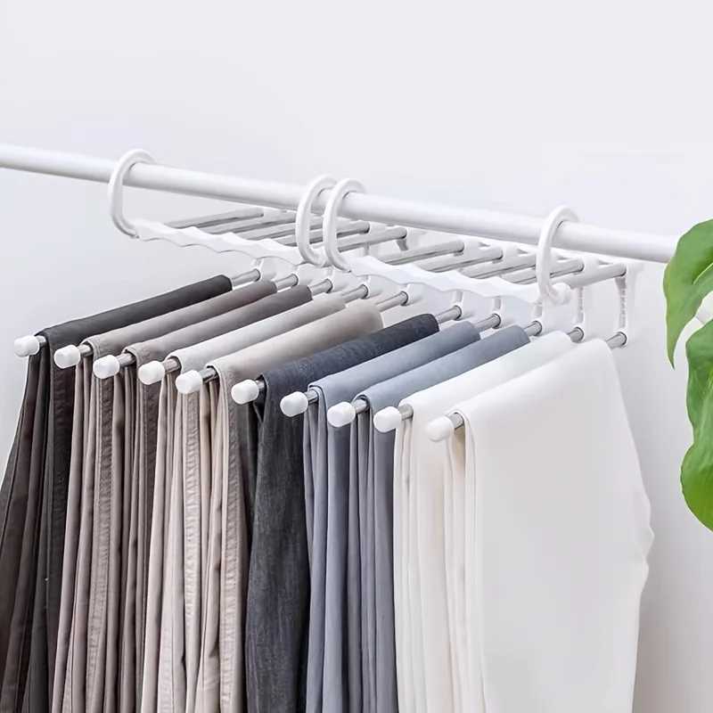 5In1 Magic Trouser Rack Hangers Stainless Steel Folding Pant Rack Tie Hanger Shelves Bedroom Closet Organizer Wardrobe Storage C251117