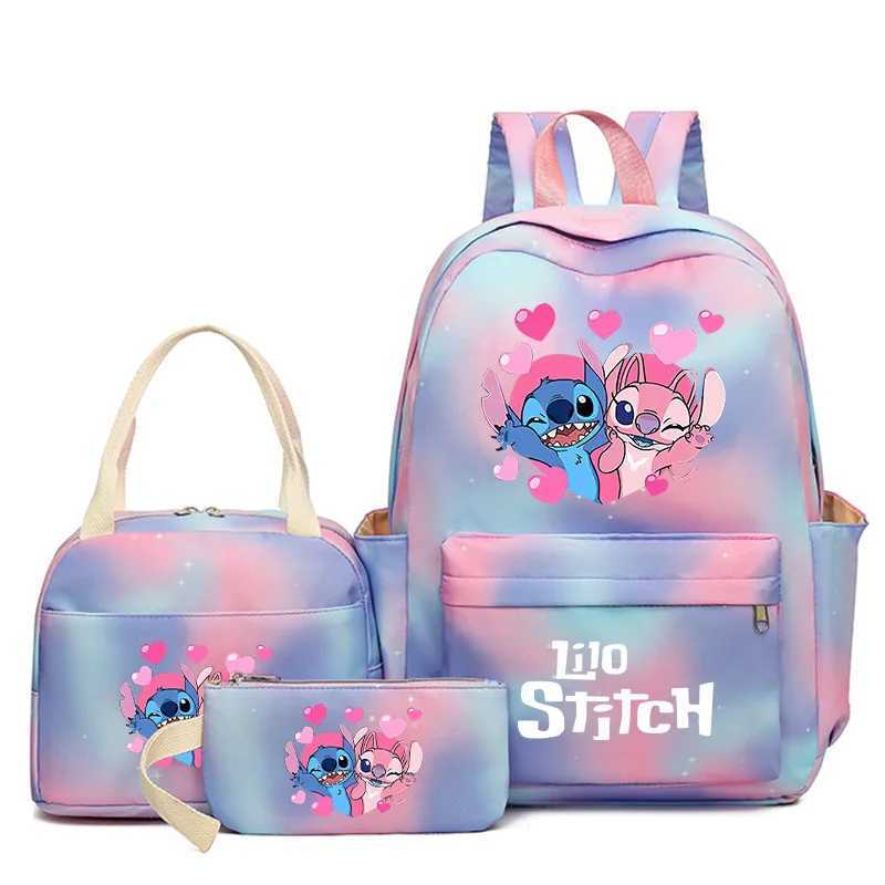 Disney 3 pieces/set of Disney Lilo stitched student boy and girl backpacks colorful backpacks with lunch bags childrens cartoon school backpacksXJ2504