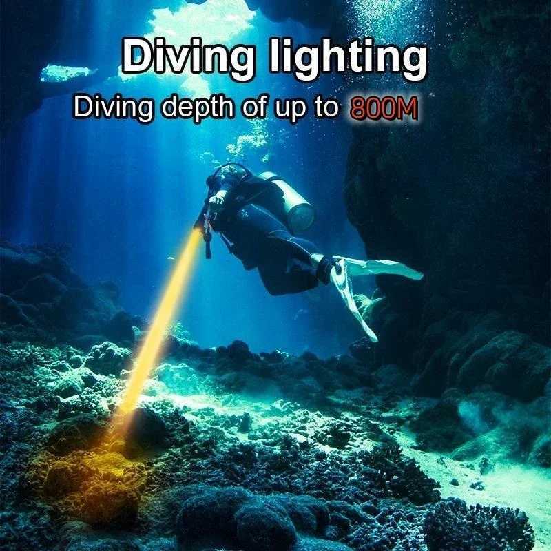 High Power XHP70 Led Diving Flashlight Professional Dive Lantern IPX8 Waterproof Underwater Torch Fishing Lamp with Hand Rope M251117