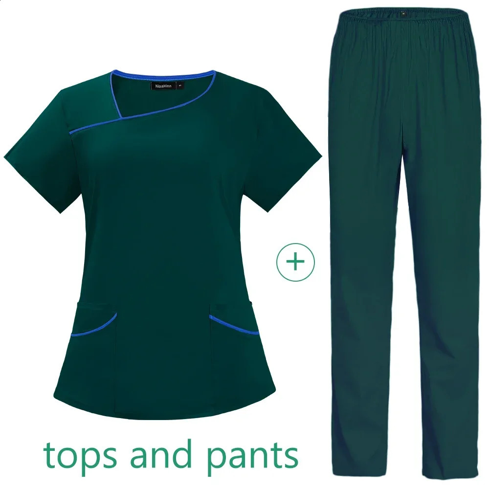 Solid Color Breathable Nursing Scrubs Women Uniforms Elasticity Pet Clinic Nurse Workwear Doctor thin Clothing Wholesale 250415