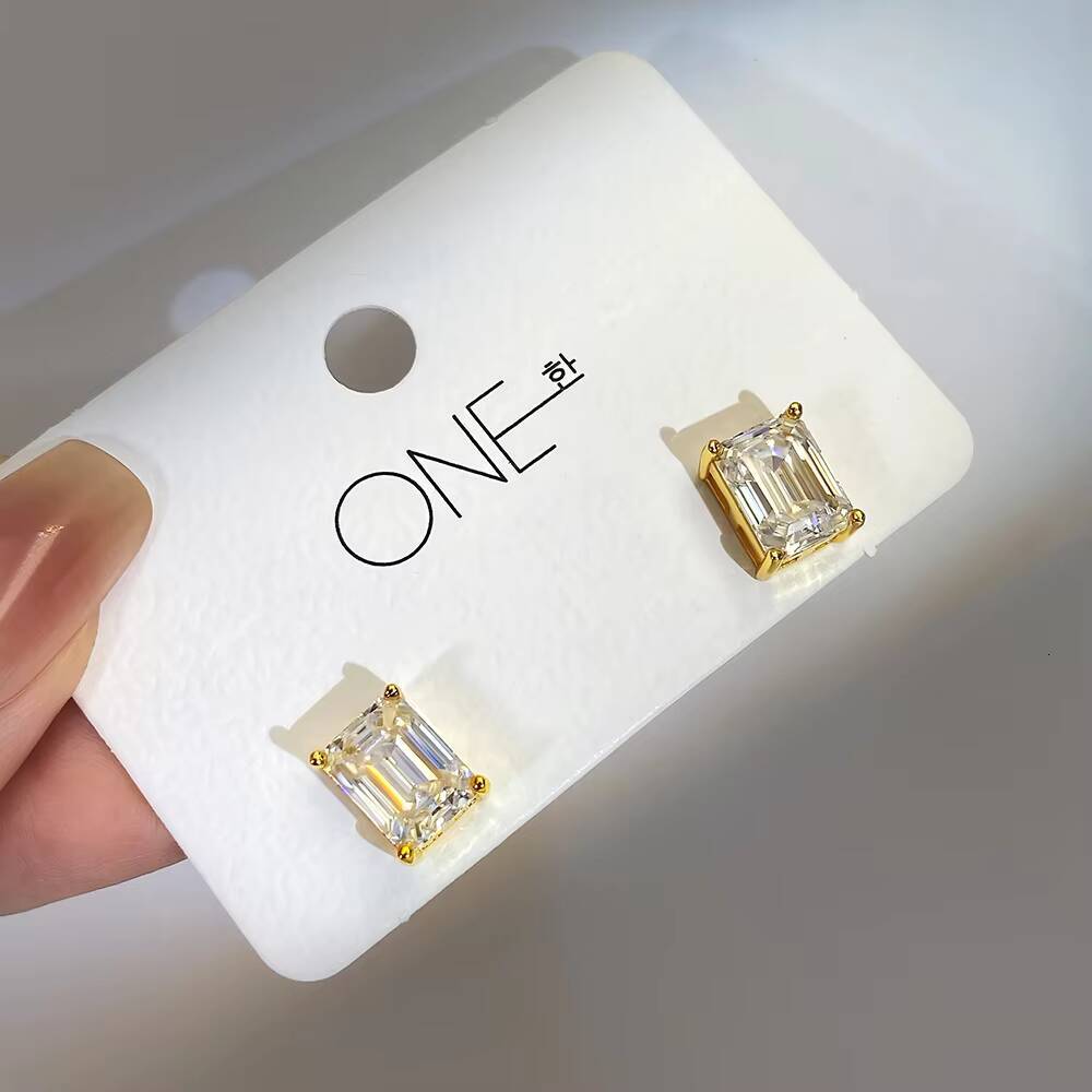 VVS GRA Certificate Rectangular Baguette Cut Moissanite Stud Earrings for Men Women Daily Wear