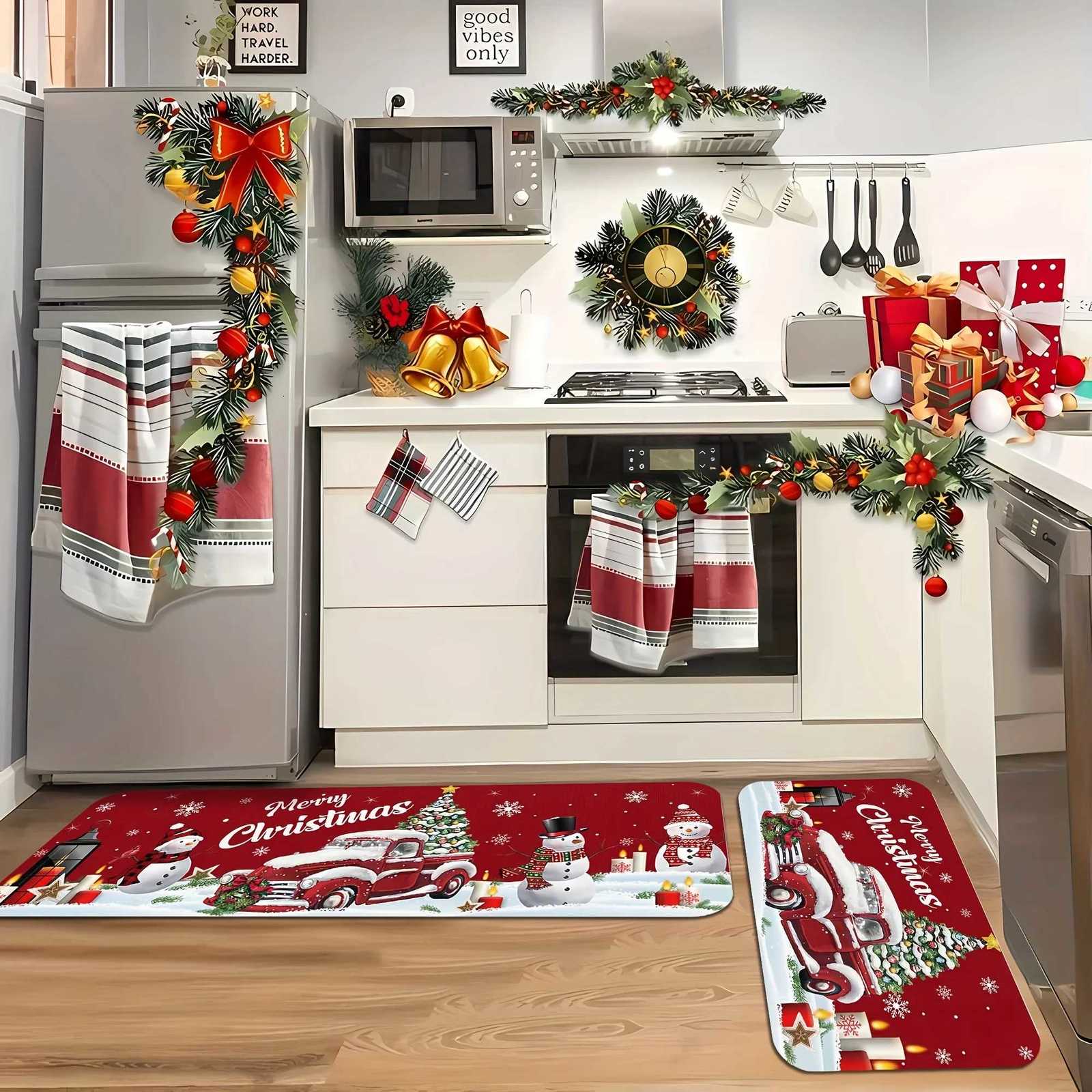 Christmas Car Snowman Kitchen Floor Mat Home Decor Carpet for Living Room Kitchen Hallway Balcony Rugs Christmas DecorationsM251117