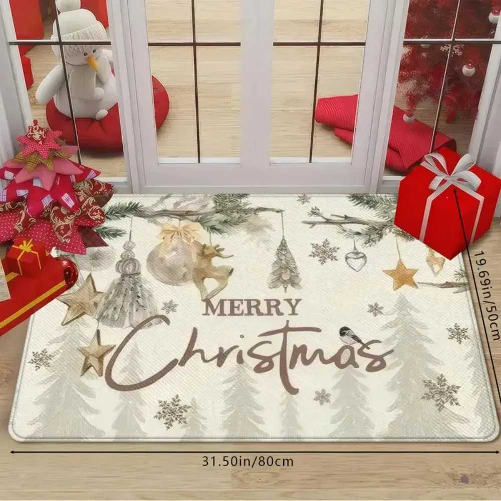 1pc Cream Christmas Reindeer and Snowflake Door Mat for Indoor Entrance Non-slip Soft Bathroom Mat Kitchen Home Decor MatM251117