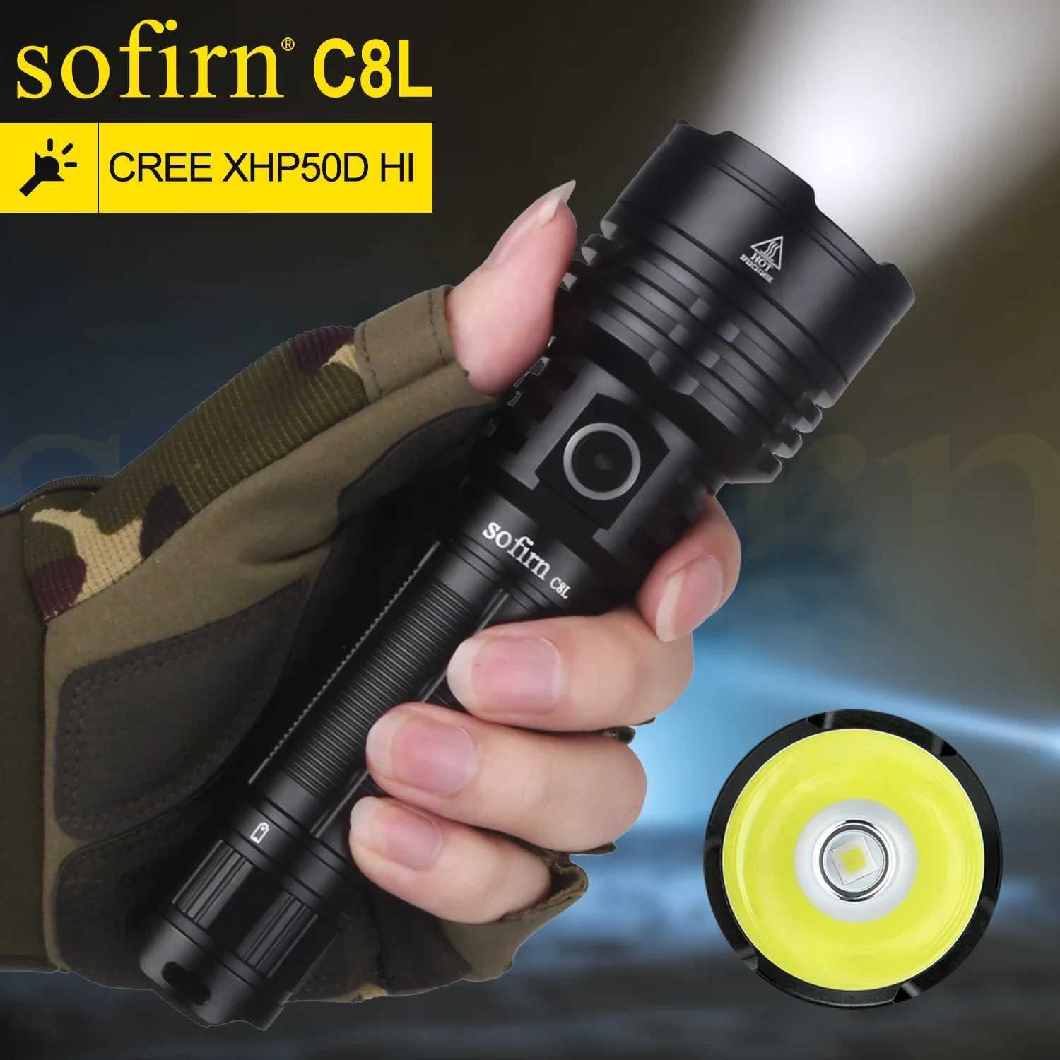 Sofirn C8L 3100lm Flashlight Powerful Tactical USB-C Rechargeable XHP50D HI LED 21700 Torch EDC Outdoor Hunting Lantern M251117