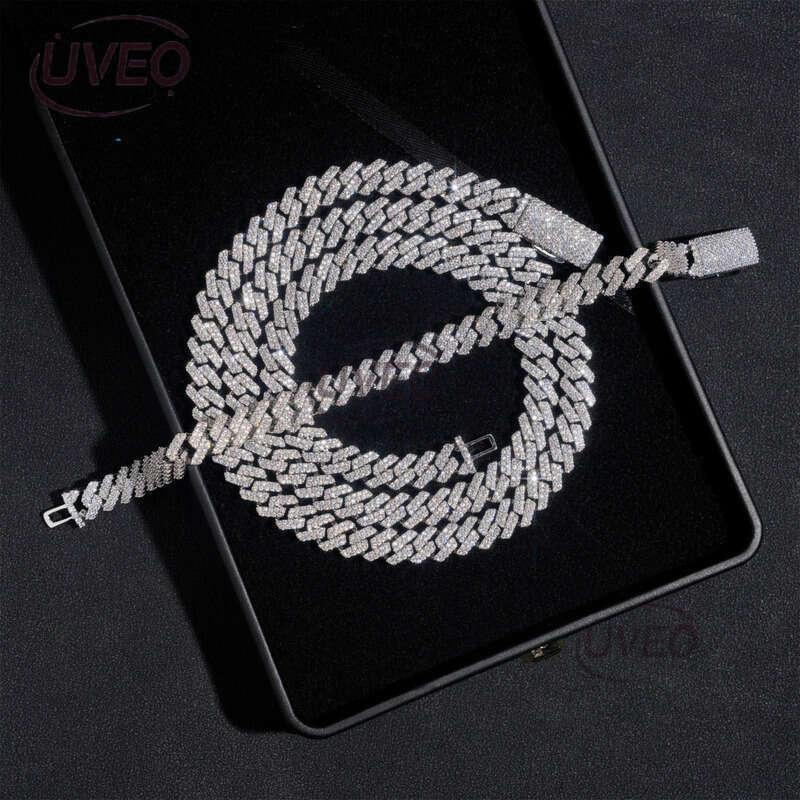 Iced Out 925 Sterling Silver Moissanite Cuban Necklace Hiphop Pass Dias Tester Cuban Link Chains Pendant Mens High Quality Women Fashion Gift Moissani