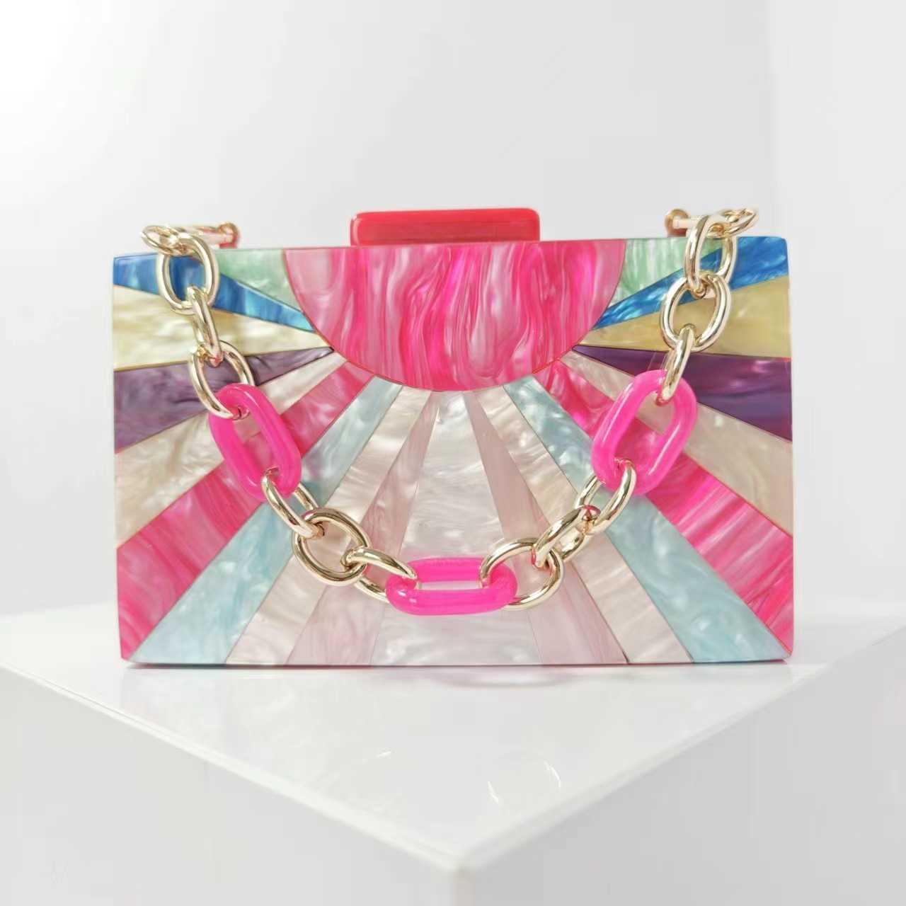 Womens Contrast Colored Spliced Acrylic Dinner Bag Single Shoulder Oblique Cross Wedding Banquet Women Bags Handbag