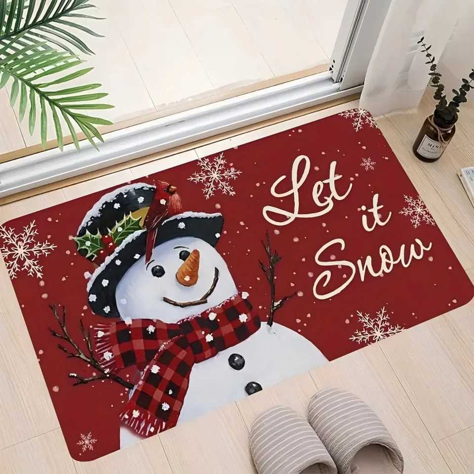Snowman Welcome Floor Mat With Snowflakes And Hearts Winter Doormat Non-Slip Indoor/Outdoor Entry Mat Home Christmas Decor RugM251117