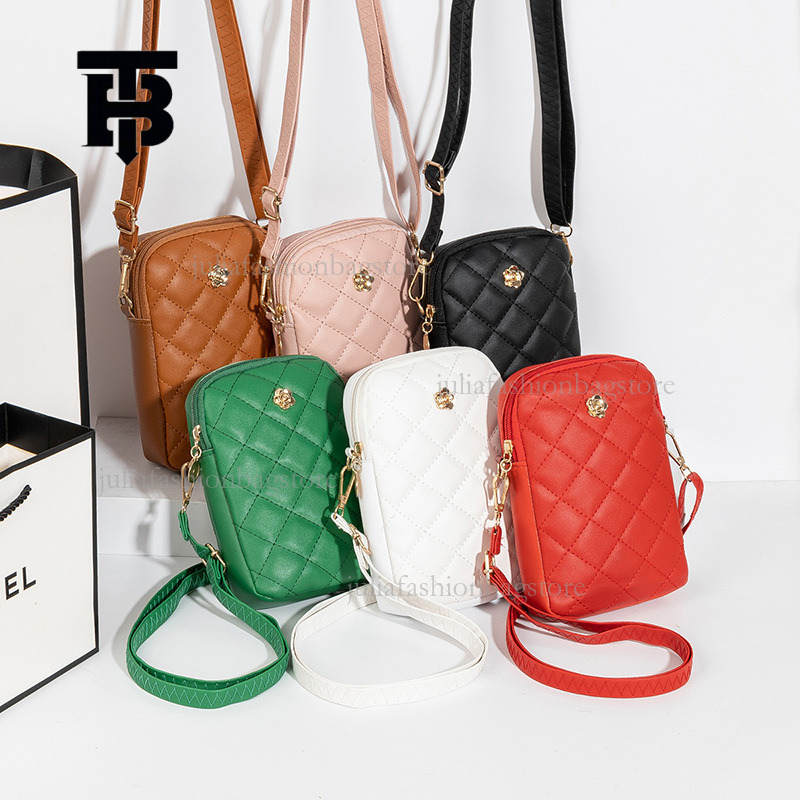 TB BHULAMTE Designer Women's Simple Shoulder Crossbody Bag Luxury Versatile Upright Phone Bag Mini Handbag Diamond Grid Embroidery Thread Zipper 