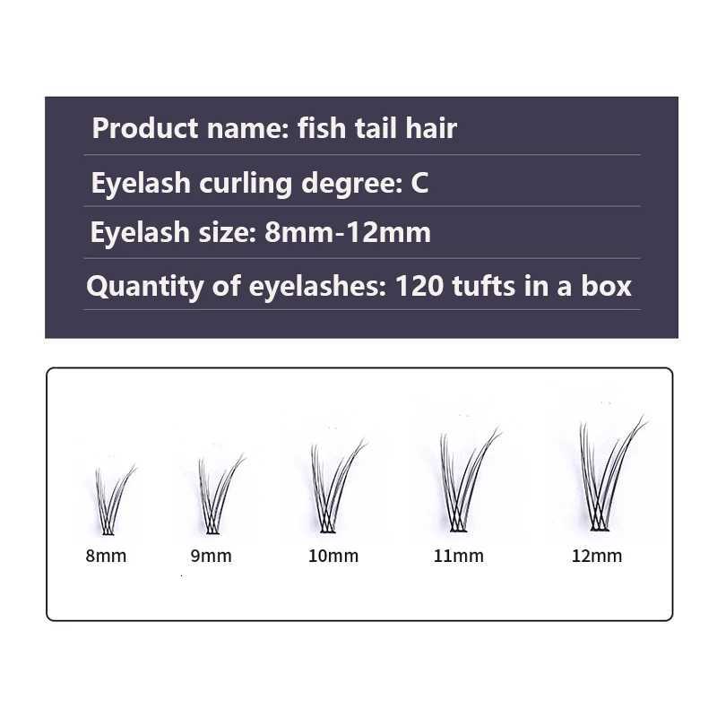 120 Clusters Fishtail Eyelashes Natural Grafted Eyelashes Professional Eyelash Extension Makeup A-Type Eyelashes Fairy EyelashesT251117