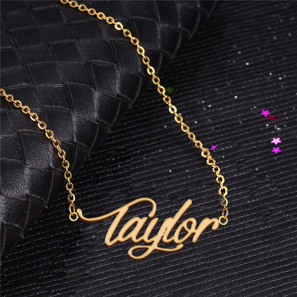 Taylor Personalized Name Necklace for Women Stainless Steel Nameplate Necklaces - 18K Gold Plated Minimalist Jewelry Gift for Her