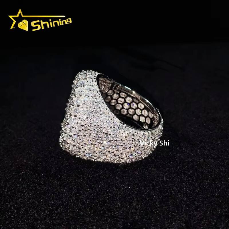 Hip Hop Iced Out Mosaic Reverse Setting Mens Moissanite Ring Custom GRA 925 Sterling Silver Ring for Engagement Wedding