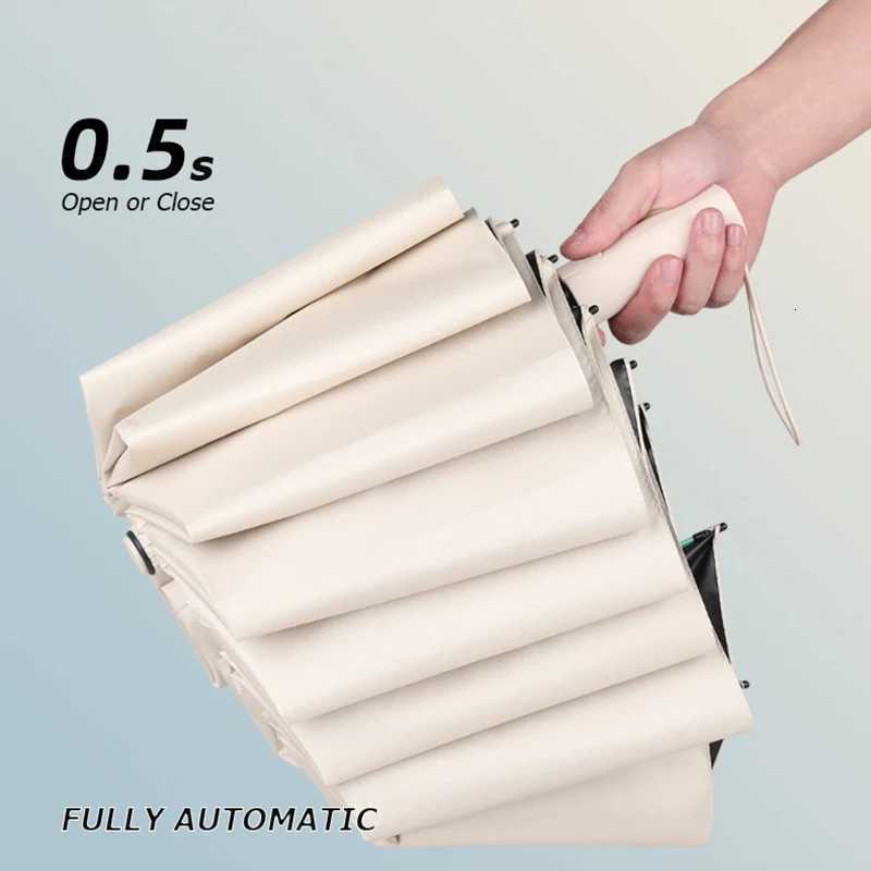 Automatic Rain Sun UV Umbrella for Women Black Coating Parasol Anti-UV Folding Wind Resistant Auto Big Windproof Umbrella Men C251117