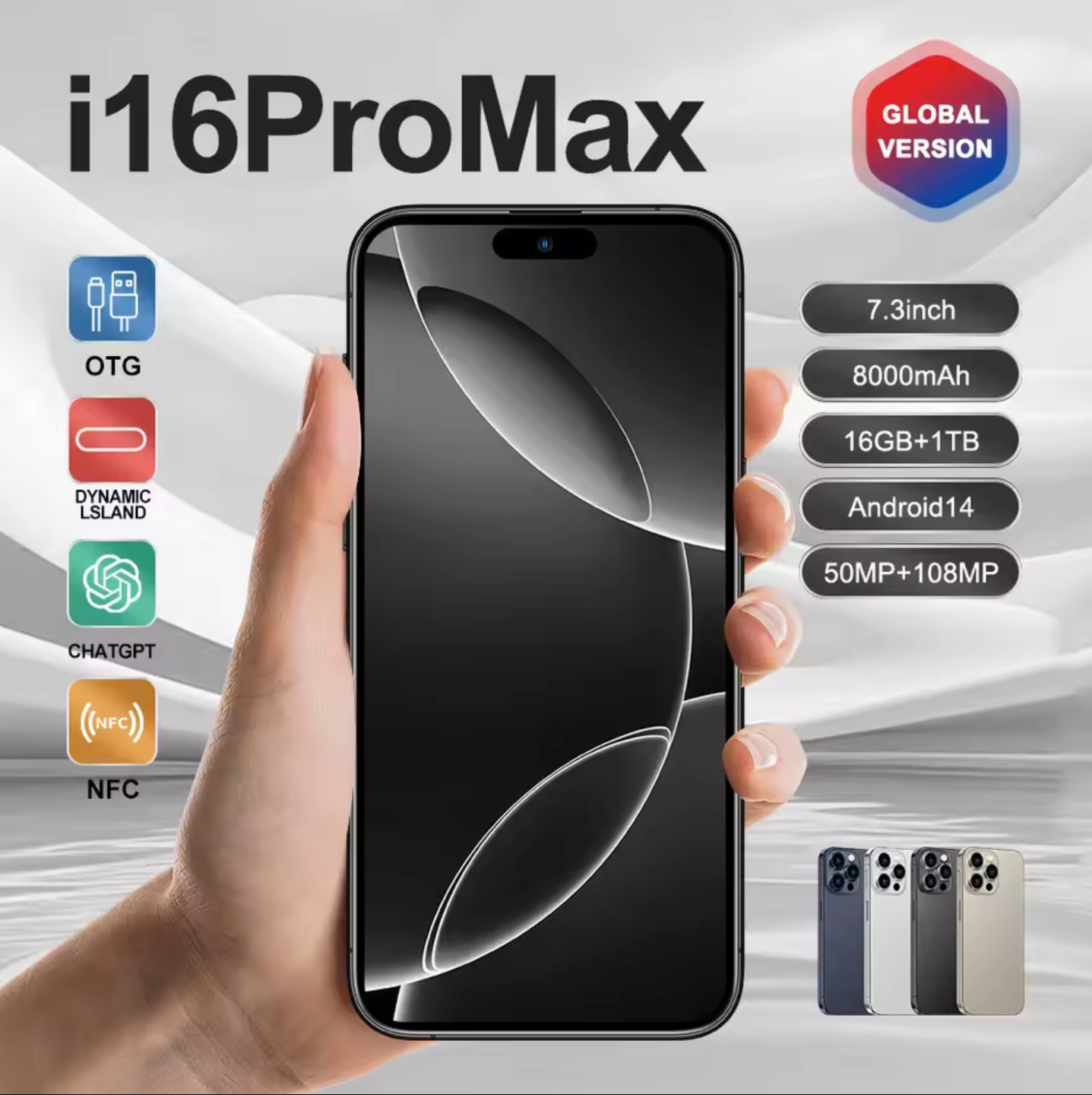 i16 Pro Max 2025 New Original Brand Hot Selling Brand Smartphone 6.8 inch Full Screen 4G 5G Phone 6800mAh Global Edition