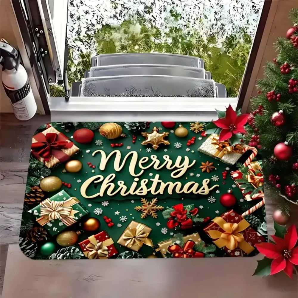 1pc Merry Christmas Word Christmas Gift Pattern Home Entrance Doormat for Porch Kitchen Bathroom Bedroom and Entrance DecorM251117