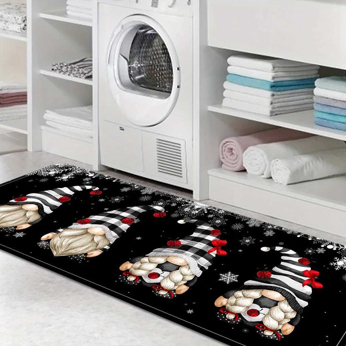 VIKAMA Premium Christmas Carpet Black Floor Mat Kitchen Rug Soft Doormat Living Room Carpet Rug For Bedroom Welcome Mat Home DecM251117