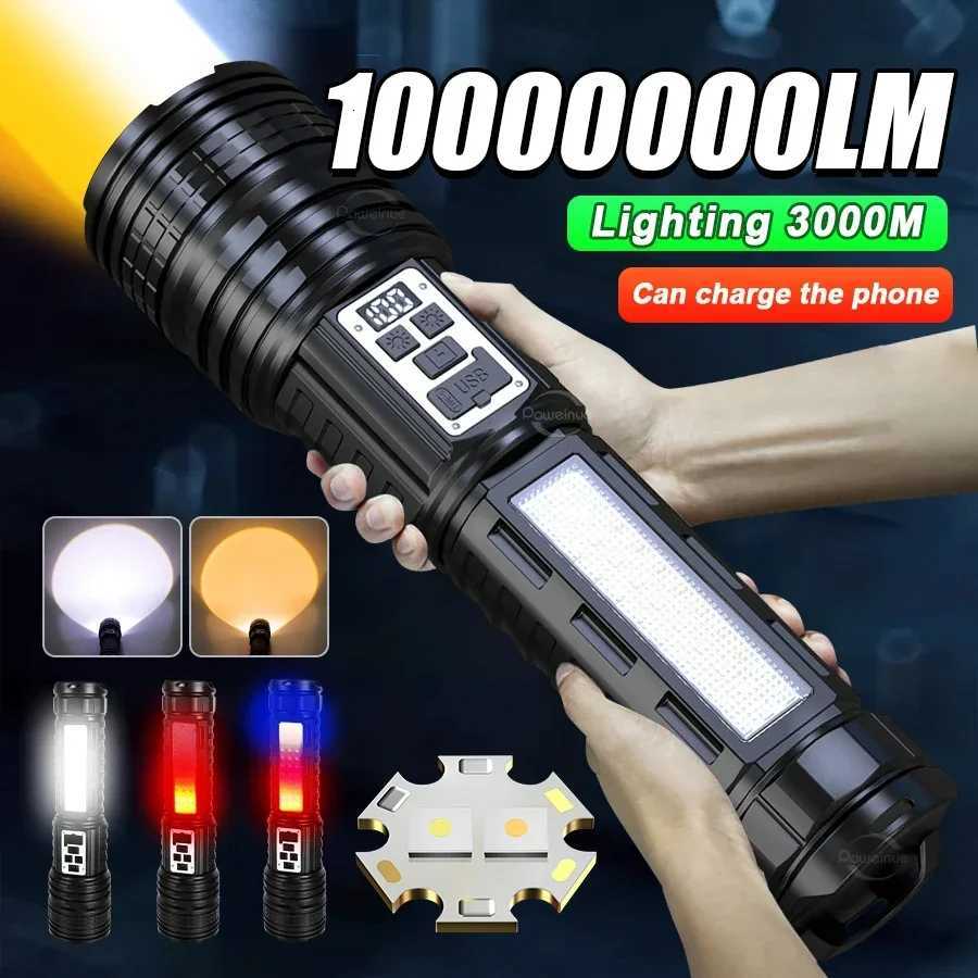 Super Big Flashlight USB Rechargeable Most Strong LED Flash Light Long Range Torch Zoom Outdoor With Digital Power Display M251117