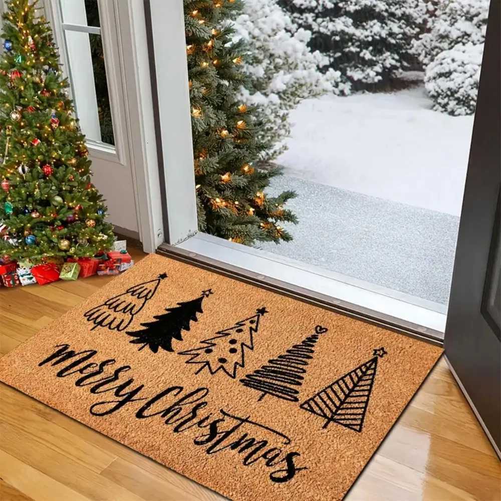 Christmas Decorative Door Mat Christmas Tree Rug Polyester Fiber Carpet Washable Perfect Holiday Gift Indoor and Outdoor UseM251117