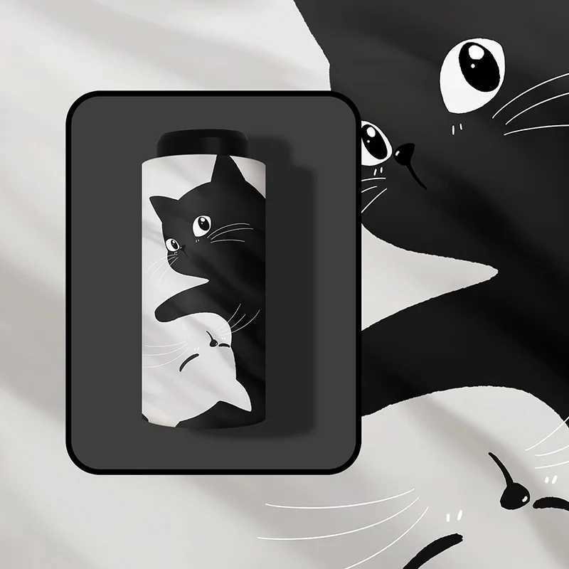 Black and white cat three-fold umbrella dual-purpose automatic sunshade rainproof sunscreen and UV protection portable C251117