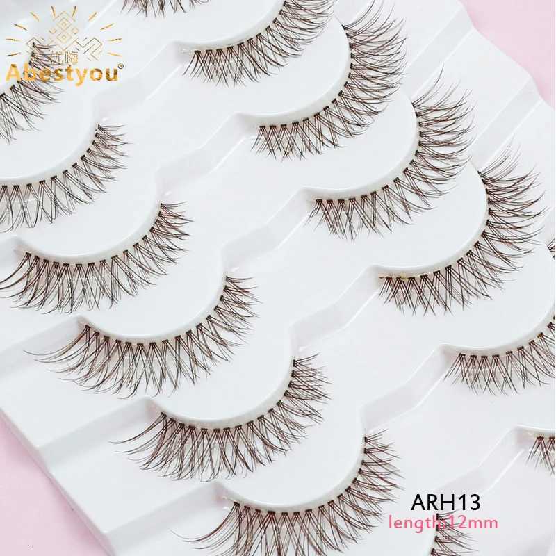 Abestyou Offical 7Pair 12mm Short Brown Coffee Color False EyeLashes Natural Long Wispy Invisible Band Full Strip 3d Mink LashesT251117