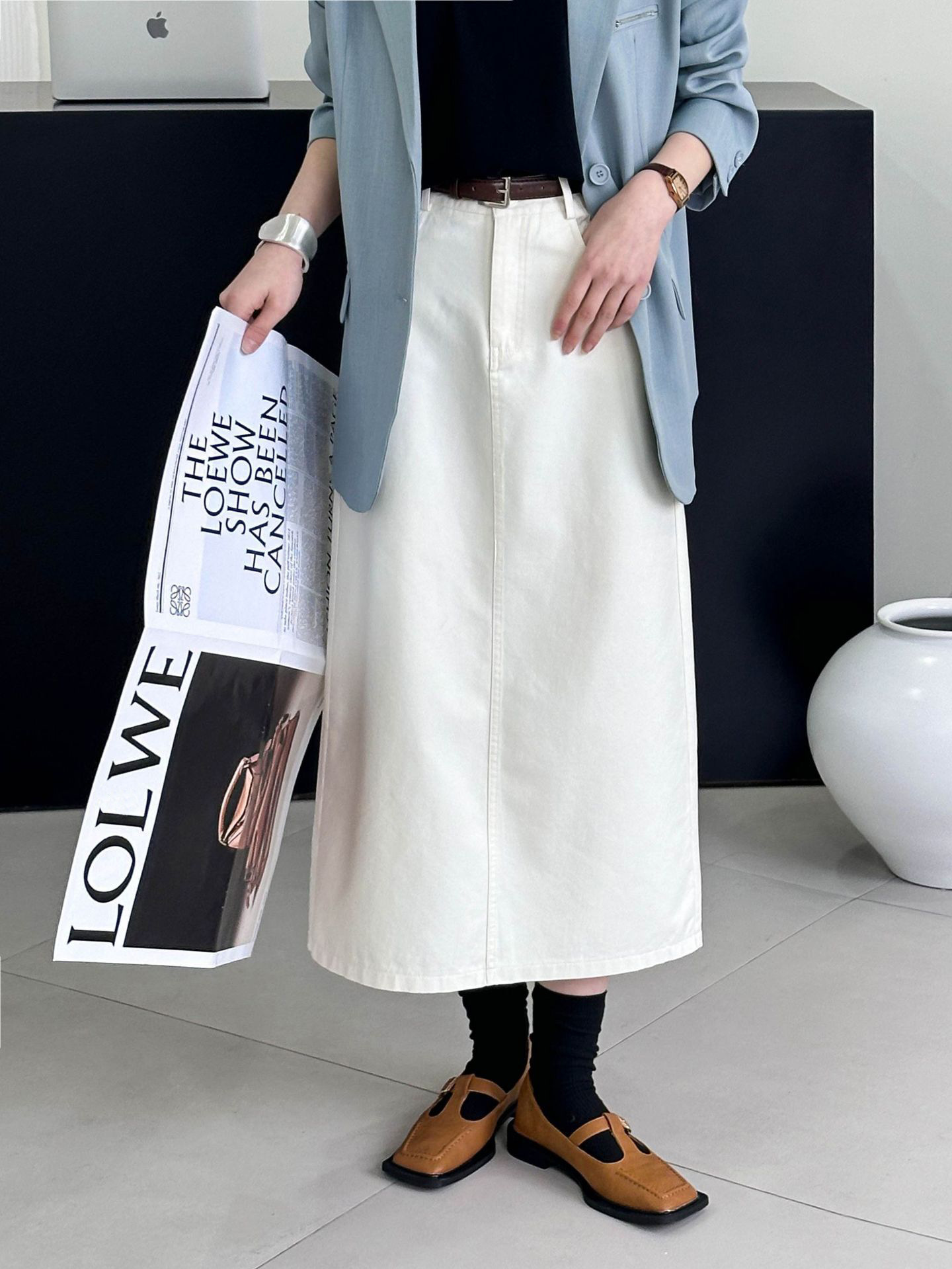 XX122145 Summer Korean style high waist retro denim skirt women's straight a-line skirt