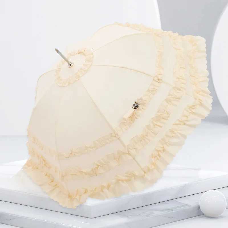 Cute Princess Lace Umbrella Long Handle Pagoda Parasol Gothic Lolita Marriage Large Umbrella Semi-automatic Wedding Umbrellas C251117