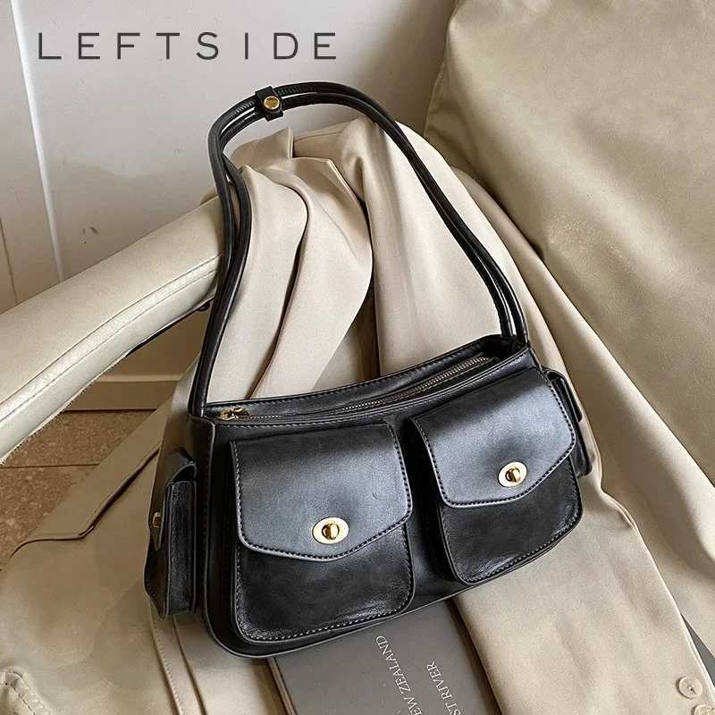 LEFTSIDE Small PU Leather Double Pockets Crossbody Bags for Women 2024 Y2K Ladies Shoulder Bag Females Handbags and PursesW251115