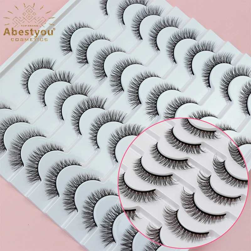 Abestyou Offical 7Pair 12mm Short Brown Coffee Color False EyeLashes Natural Long Wispy Invisible Band Full Strip 3d Mink LashesT251117