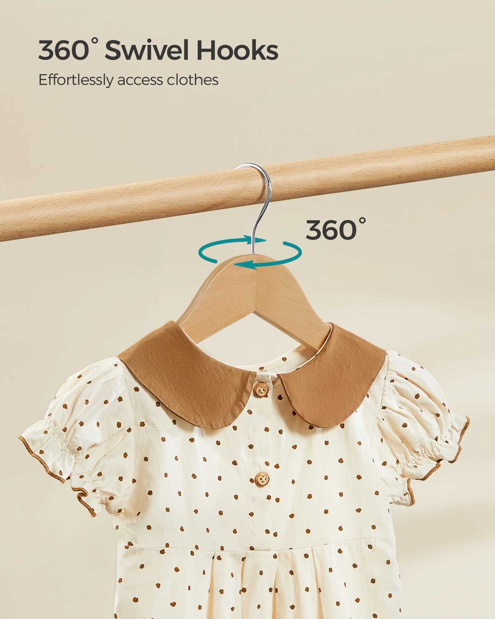 SONGMICS Kids Wooden Hangers 20 Pack Solid Wood Baby Hangers Childrens Coat Hangers with Pants Bar Shoulder Notches C251117